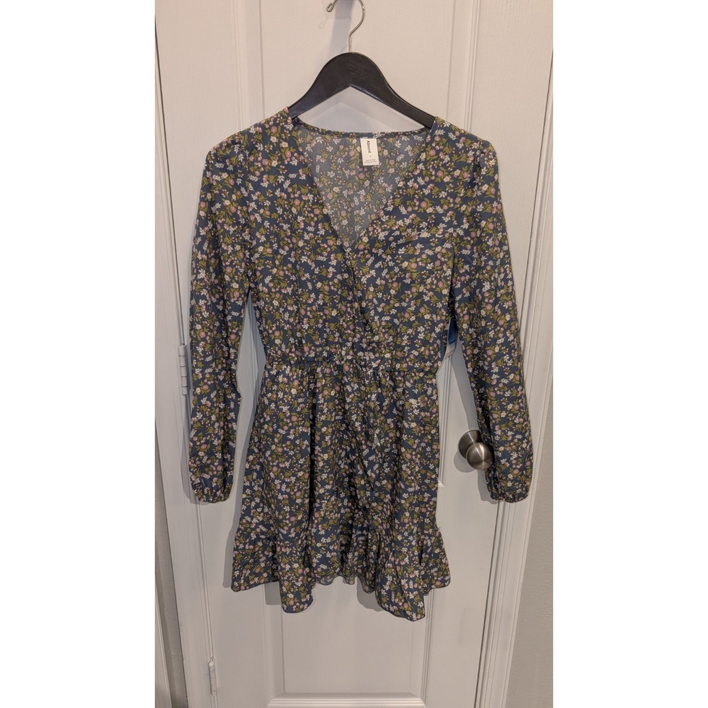 Abound Nordstrom Womens (S) Faux Wrap‎ Empire Waist Dress Blue Green Floral Mini